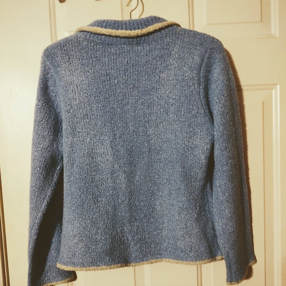 🔹🪻🔹Divine Vtg French Blue Periwinkle & Cream Plush Boucle Sweater Blazer - M - Picture 6 of 14